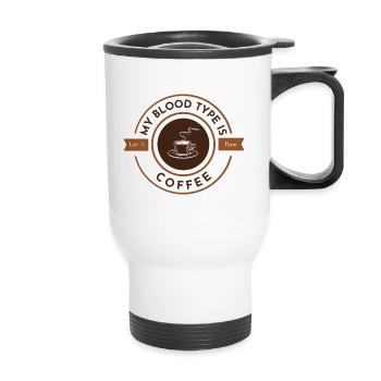 My blood type is coffee white - Thermal mug with handle - white - Front