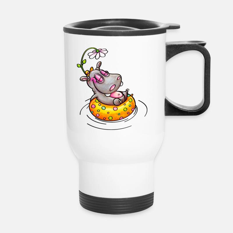 hippo with flower - Thermobecher mit Tragegriff - Weiß