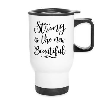 Strong is new beautiful Fitness Gym Spruch Frauen - Thermobecher mit Tragegriff - Weiß - Vorne