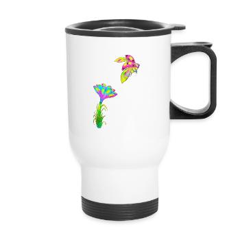 Ladybug flower hand drawn design - Thermal mug with handle - white - Front