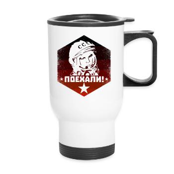 Yuri Gagarin - Let's Go - Soviet Vintage - Thermal mug with handle - white - Front