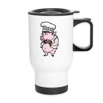 Funny Pig Chef Cooking Art Hobby Chef Eating - Thermal mug with handle - white - Front