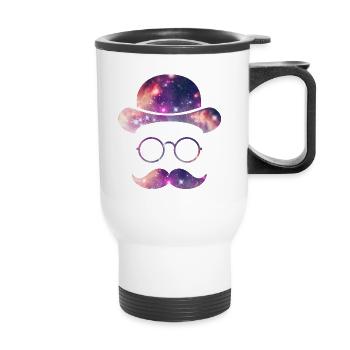 Visage rétro avec Moustache & Lunettes / Univers - Tasse isotherme avec poignée - blanc - Devant