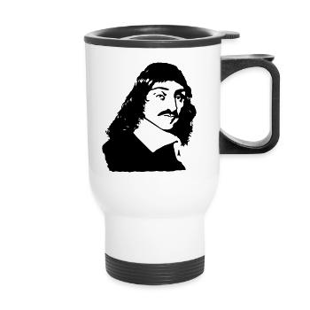 Büstenzeichnung des französischen Philosophen Desc - Thermobecher mit Tragegriff - Weiß - Vorne