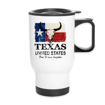 Texas Bull Flag - Vintage Look - Thermobecher mit Tragegriff - Weiß - Vorne