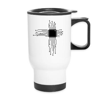 Platine als Herz - Computer CPU Nerd T-Shirt - Thermobecher mit Tragegriff - Weiß - Vorne