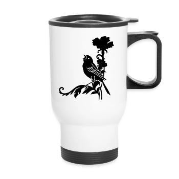 Moineau sur un oeillet / sparrow n carnation (1c) - Tasse isotherme avec poignée - blanc - Devant