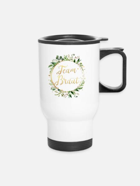 (leaf_frame_round_green_gold_team_braut) - Thermobecher mit Tragegriff - Weiß