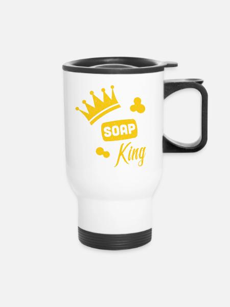 Seife König - Verseifung Seife Maker Geschenk - Thermobecher mit Tragegriff - Weiß