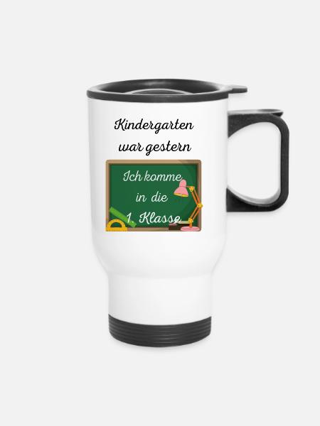Einschulung Kindergarten war gestern - Thermobecher mit Tragegriff - Weiß