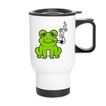 Bekiffter Weed Joint Frosch - Thermobecher mit Tragegriff - Weiß - Vorne