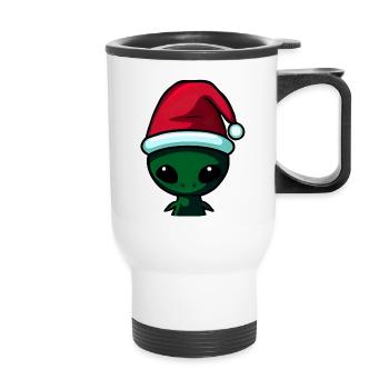 Weihnachtsalien, Weihnachtsoutfit - Thermobecher mit Tragegriff - Weiß - Vorne