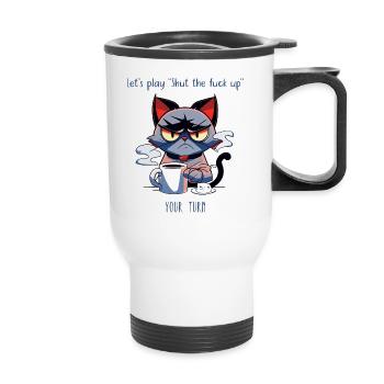 Grim Cat Coffee Sarcasm Saying - Thermal mug with handle - white - Front