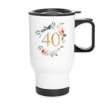 Number 40, green pastel wreath, customizable - Thermal mug with handle - white - Front