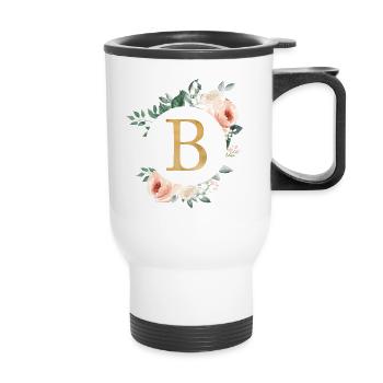 B Monogram Green, Pastel, Wreath - Thermal mug with handle - white - Front