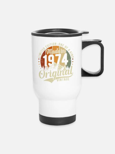 1974 Jahrgang geboren Vintage Geburtstag Geschenk - Thermobecher mit Tragegriff - Weiß