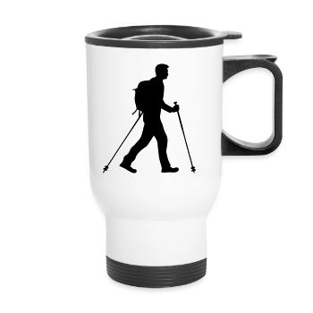 Nordic Walking Man Silhouette - Thermal mug with handle - white - Front