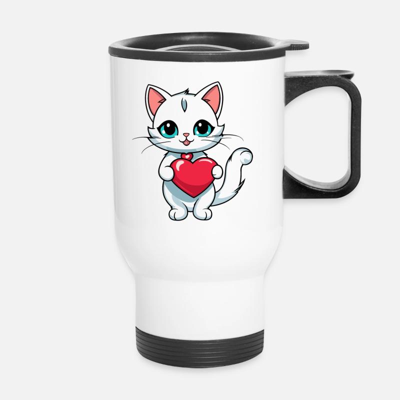 Cat Heart - Valentine's Day - Thermal mug with handle - white