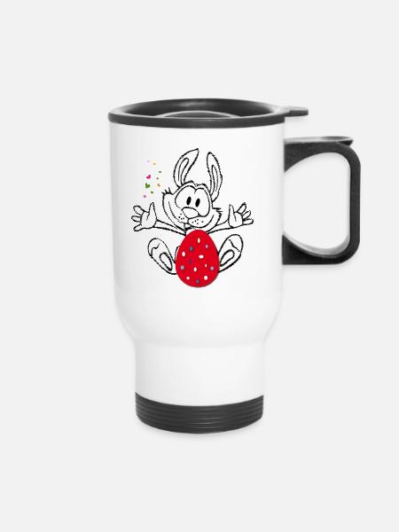 Osterhase mit Osterei - Thermobecher mit Tragegriff - Weiß