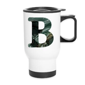 Green marbled letter b - Thermal mug with handle - white - Front