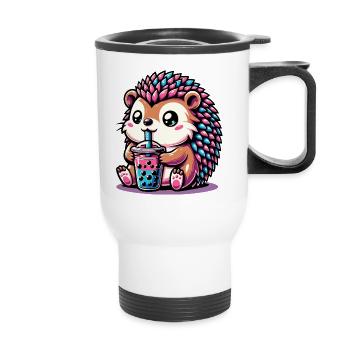 Bubble Tea hérisson Boba Tea Kawaii cadeau - Tasse isotherme avec poignée - blanc - Devant