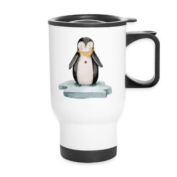 Petit Pingouin - Peinture à l’aquarelle - Tasse isotherme avec poignée - blanc - Devant