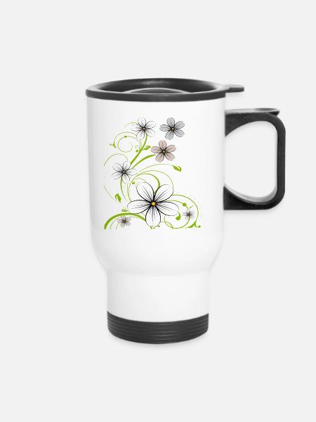 Blumenranke floral - Thermobecher mit Tragegriff - Weiß