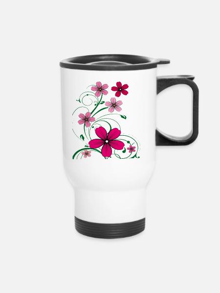 Blumenranke - Thermobecher mit Tragegriff - Weiß