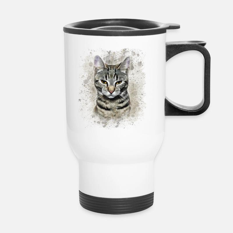 Getigerte Katze Aquarell, niedliches Katzenmotiv - Thermobecher mit Tragegriff - Weiß