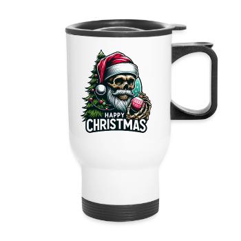 Weihnachtsmann Skull mit Christbaumkugel - Thermobecher mit Tragegriff - Weiß - Vorne