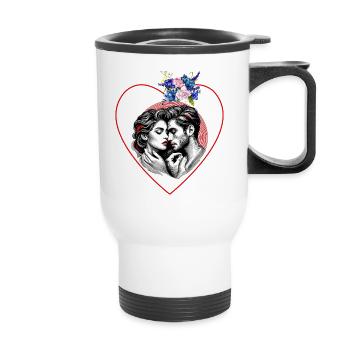 Heart duo in flower frame - Thermal mug with handle - white - Front