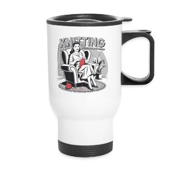 Design de tricot amusant – humour rétro pour l’artisanat - Tasse isotherme avec poignée - blanc - Devant
