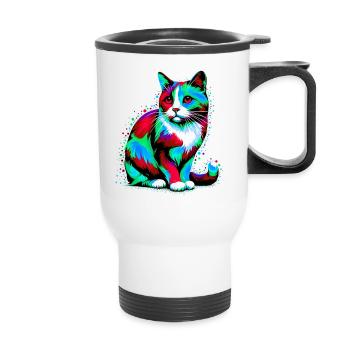 Katze - Thermobecher mit Tragegriff - Weiß - Vorne