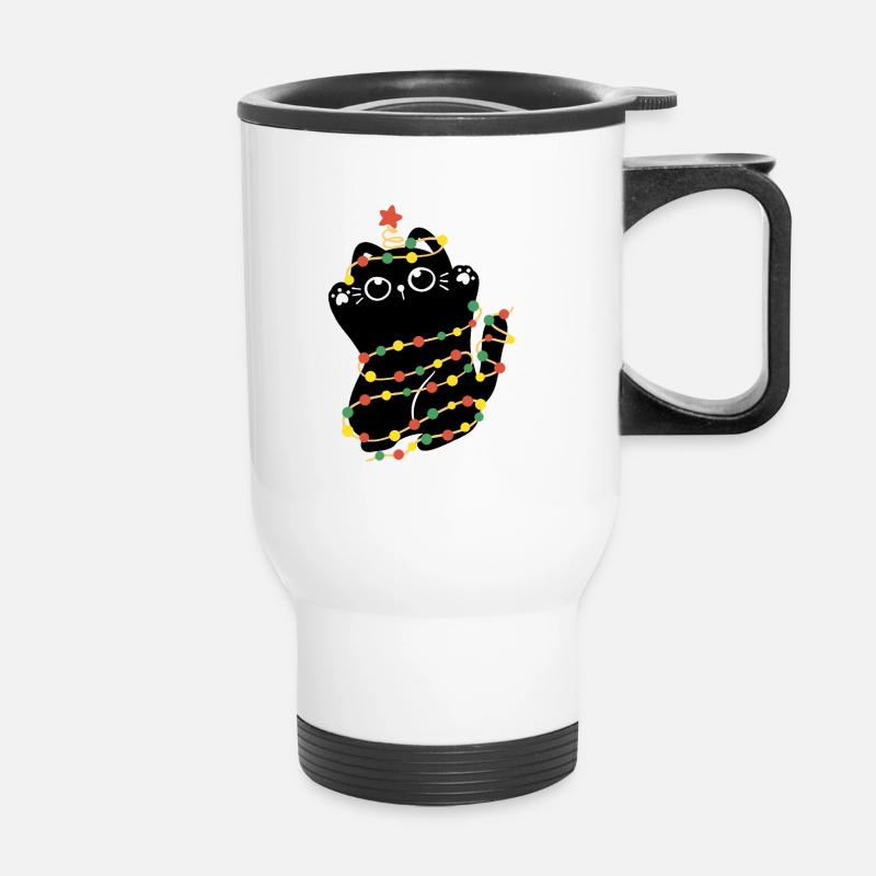 Lumières de Noël Chat - Tasse isotherme avec poignée - blanc