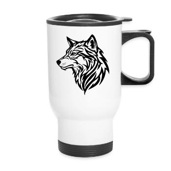 Wolf - tribal style - Thermal mug with handle - white - Front