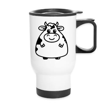 Chubby cow as vector illustration - Thermal mug with handle - white - Front