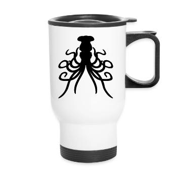 Oktopus Kraken Tintenfisch Kopffüßer Silhouette - Thermobecher mit Tragegriff - Weiß - Vorne