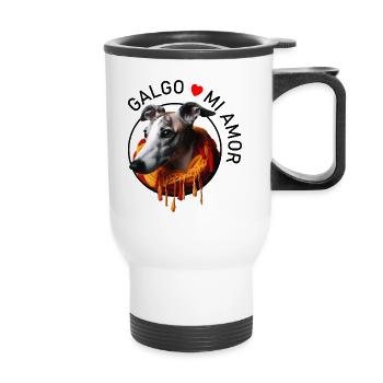 Galgo dans une écharpe chaude - Tasse isotherme avec poignée - blanc - Devant