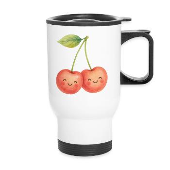 Couple de cerises câlins Cerises Amour d’été - Tasse isotherme avec poignée - blanc - Devant