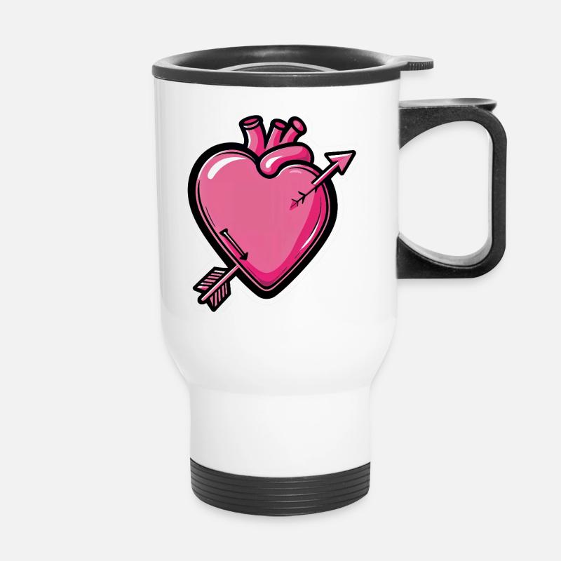 Heart Arrow Comic Pink - Thermal mug with handle - white