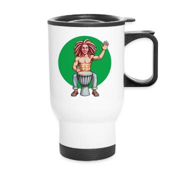 DJEMBE – Ton & Bild - Thermobecher mit Tragegriff - Weiß - Vorne
