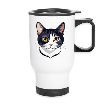 Cat Head Contrast Portrait Yellow Eyes Cat Motif - Thermal mug with handle - white - Front