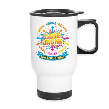 Good mood everywhere – positive design - Thermal mug with handle - white - Front