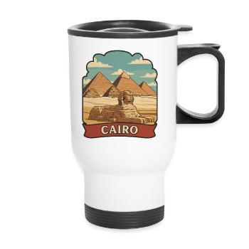 Autocollant rétro des pyramides du Caire en Égypte - Tasse isotherme avec poignée - blanc - Devant