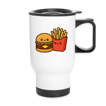 Kawaii Burger & Fries Duo - Tasse isotherme avec poignée - blanc - Devant