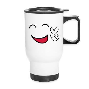 Bitte Lächeln Smile-Shirt tees - Thermobecher mit Tragegriff - Weiß - Vorne