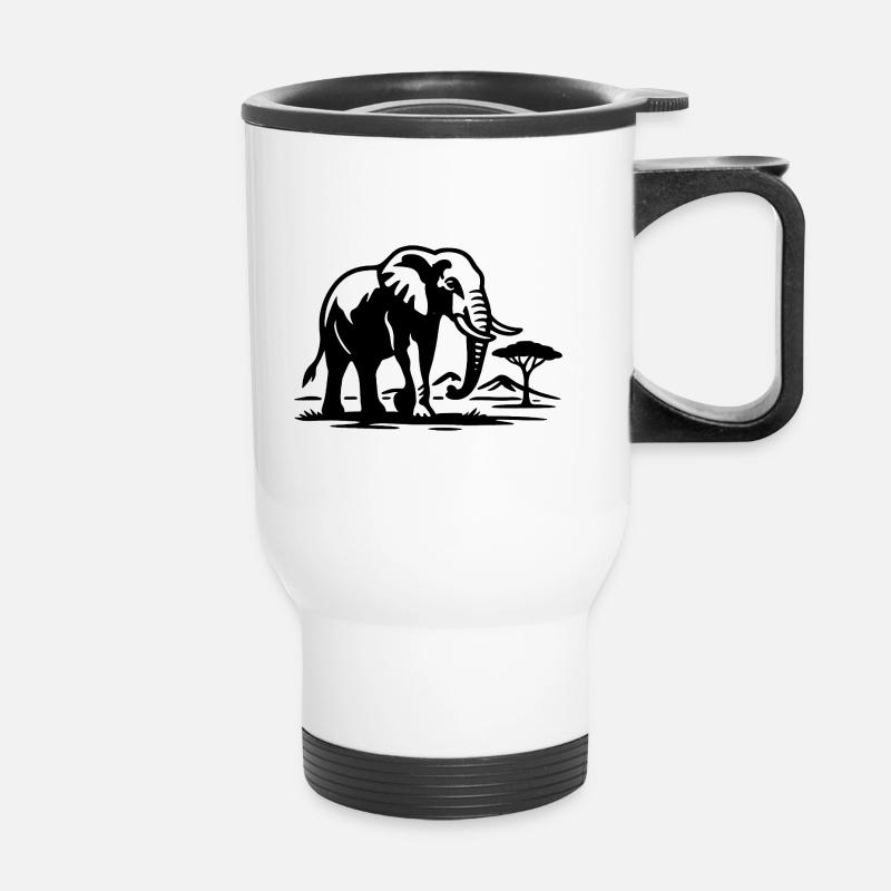 Elephant Silhouette Savannah - Thermal mug with handle - white