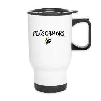Plüschmors, Hummel, Plattdeutsch - Thermobecher mit Tragegriff - Weiß - Vorne