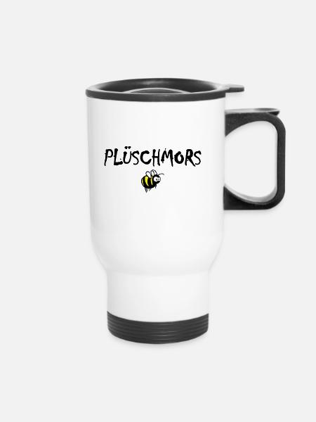 Plüschmors, Hummel, Plattdeutsch - Thermobecher mit Tragegriff - Weiß