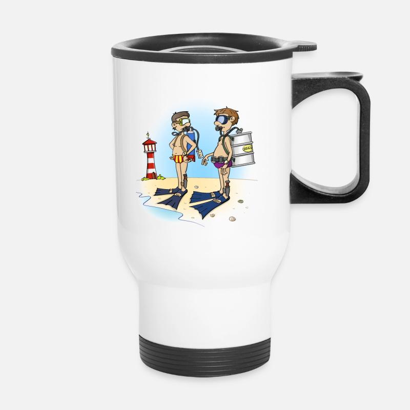 Funny drawing about diving and beer drinking - Thermal mug with handle - white